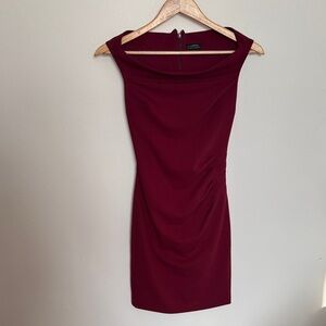 Le Chateau Burgundy off the shoulder Mini Dress